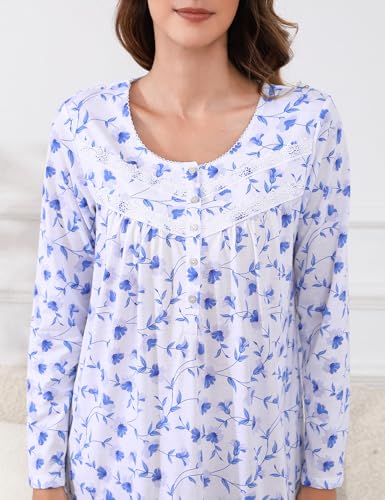 Image of IZZY + TOBY Nightgowns for Women Long Sleeve Soft Cotton Long Warm Nightdress Kintted Night Gown