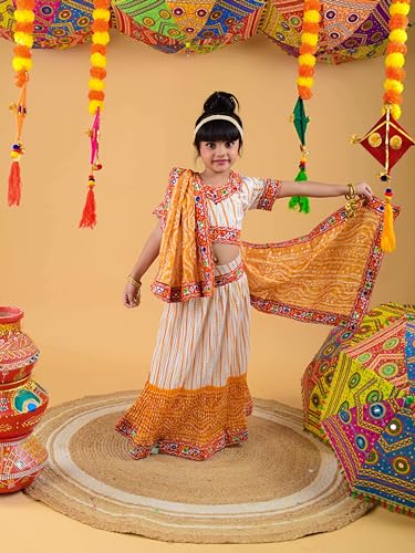Image of AHHAAAA Kids Ethnic Ghoomar Lehenga Choli-Chania Choli with Dupatta Set for Baby Girls Y0033