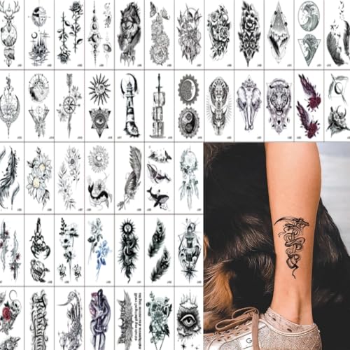 Changyeah 60 Hojas Tatuajes Temporales, Negro Tatuajes Falsos, Tatuajes Temporales Adultos Impermeables,Tatuajes Temporales Adultos Impermeables, Tattoo Tempor