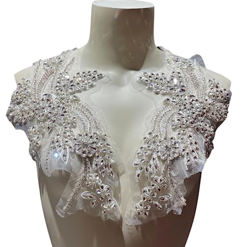 JRYYR 1Pair White Rhinestone Appliques for Dress,Suits,Gown,Clothing(White) by JRYYR - Used condition - US$30.59