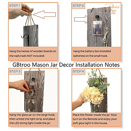 Mason Jar Sconces Home Wall Decor Include Remote Control - Farmhouse Sconces Wall Lighting For Home Living Room Kitchen Bedroom Bathroom Decoration With 6-Hour Timer Led Lights Flowers,Set Of 2 Grey #TOP2