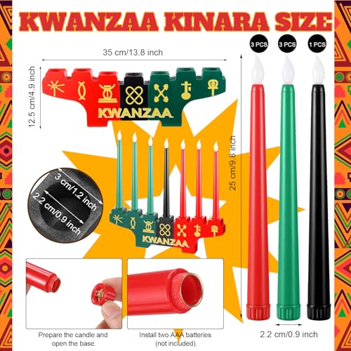 Mumufy Kwanzaa Kinara12個セット。レッド3個、グリーン3個、ブラックキャンドル1個、両面木製キャンドルホルダーワイングラスバスケット、竹製テーブルマット、Kwanzaaのお祝いデコレーション用ケンテクロス(スタイリッシュ)