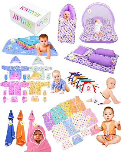 Image of Kwitchy 56 in 1 Baby Products All New Born Combo | Infants Essentials | Newborn Kit | Infant Accessories | Baby Gift Set (0-6 Months) Baby Boy & Baby Girl (Purple)