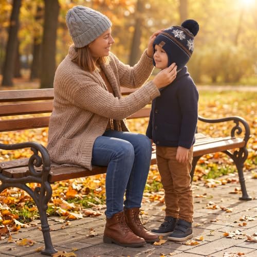 Image of LMLALML Boys Winter Hat Earflap Knitted Beanie for Kids Warm Fleece Lined Thicken Hat for Baby