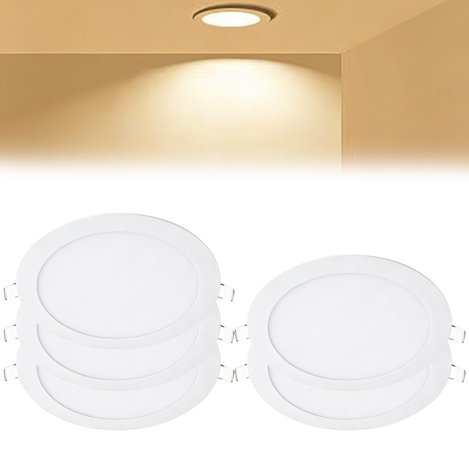 VOGHMOLD 18W Ultra Slim LED Downlight 9 inch, 3000K Recessed Ceiling Light, Cut Φ205-210mm, AC85-265V Flush Mount Spotlights Aluminum Round Panel Lights for Office Hallway, 5 Pack