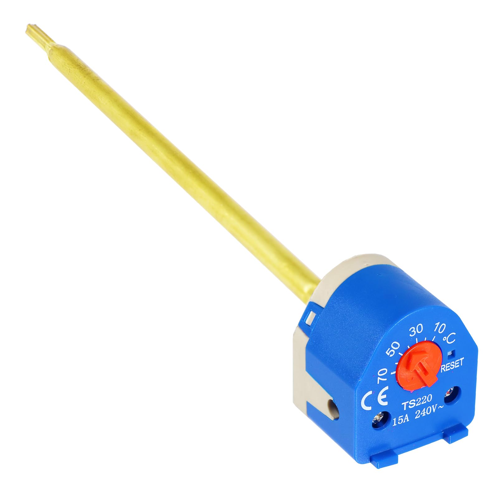 SPARES2GO Immersion Water Cylinder Heater Thermostat Dual Safety Control & High Limit Rod Unit (7", 15A, 240V~)