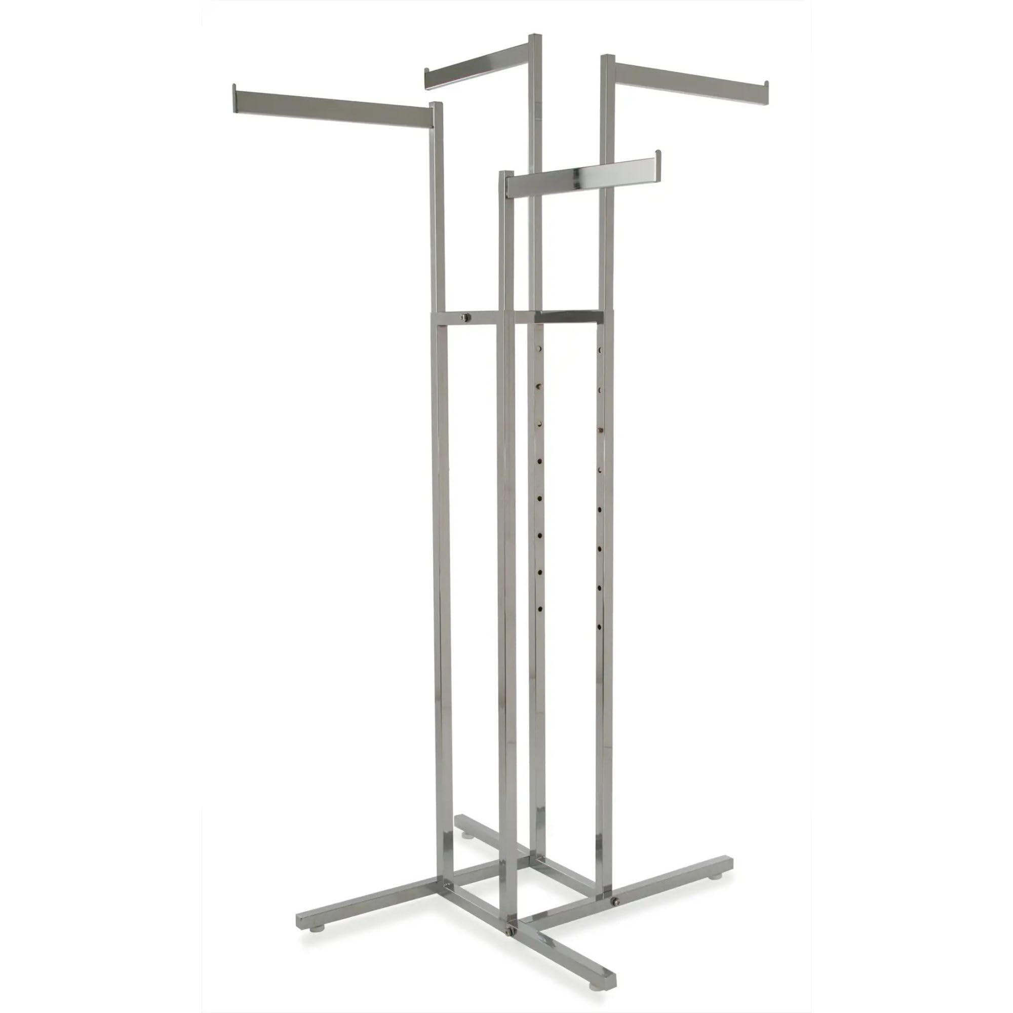 Econoco 4-Way Clothing Rack, Adjustable Height Display with 4 Straight Blade Arms and Square Tubing, Chrome