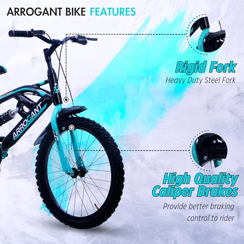 Image of EAST COAST Arrogant Single Speed Cycle /Bicycle | 20T Kids Bike /Kids Cycle with Inbuilt Carrier, Center Suspension, 14 Inch Frame, Caliper Brakes Ideal for 5 to 8 Years, Dual Shade (Sea Green)