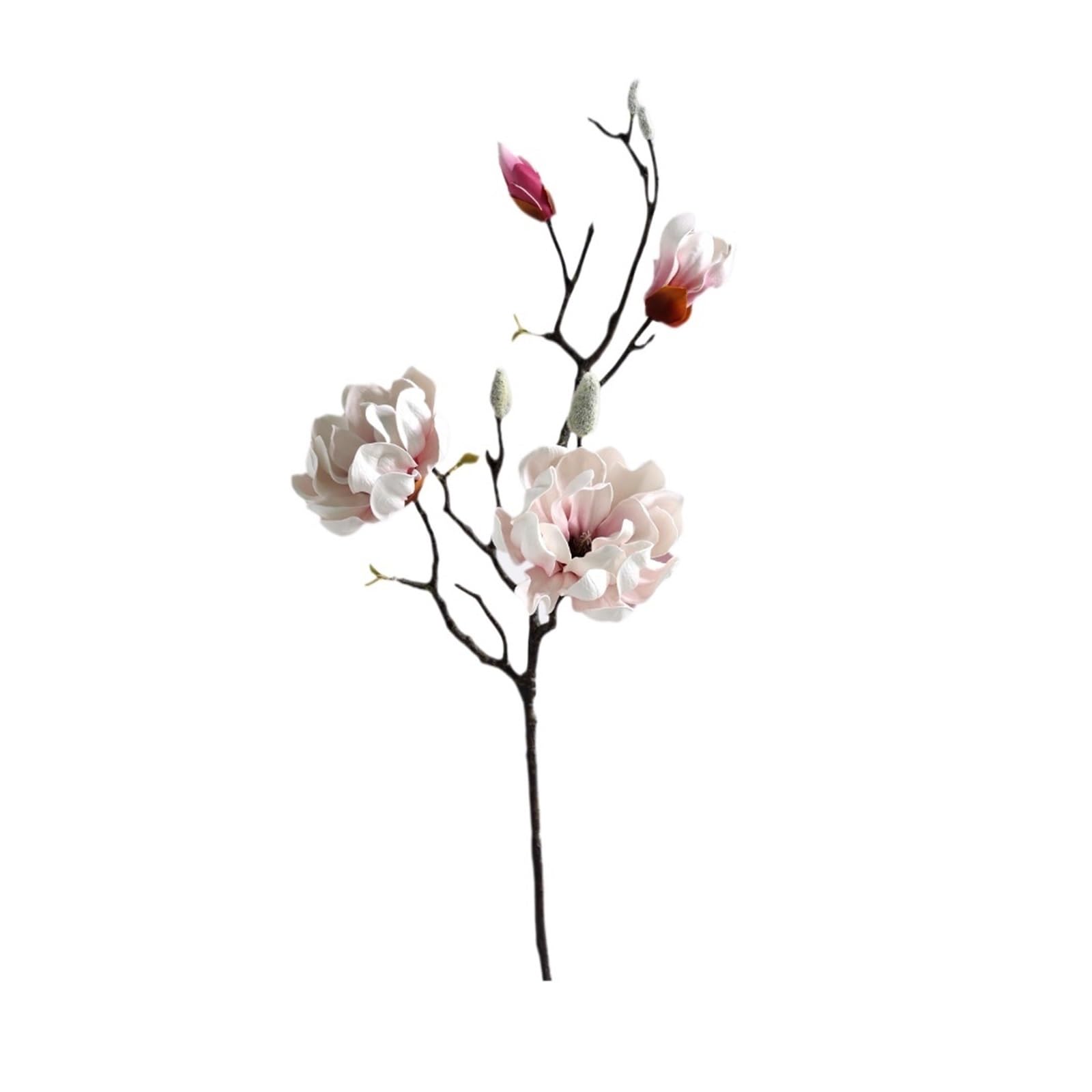 HONKERW fake flowers 2pcs Artificial Real Touch Magnolia Flower Branh Latex Yulan Magnolia Stem for Wedding Home Floral Decration artificial(Light Pink)