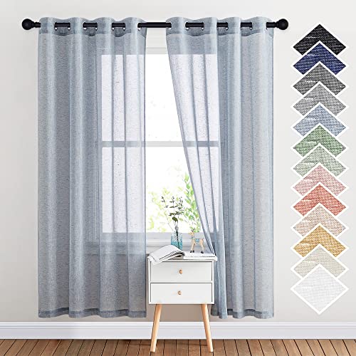 NICETOWN Semi Sheer Linen Blend Window Curtains, Grommet Solid Curtain Privacy with Light Filter Flax Texture Window Treatment Vertical Drape for Bedroom/Living Room, W52 x L72, Sea Mist, 1 Pair