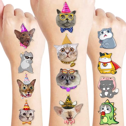 Image of 96 PCS Pre-Cut Cat Temporary Tattoos for Kids | Birthday Party Favors Gifts | Super Cute Cats Pet Themed Animal Paw Fake Tattoo Stickers, Supplies, Decorations, Rewards for Boys Girls