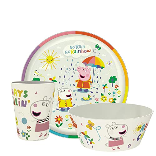 Image of Zak Designs Peppa Pig Kids Dinnerware Set 3 Pieces, Durable and Sustainable Melamine Bamboo Plate, Bowl, and Tumbler are Perfect For Dinner Time With Family (Peppa, Suzy, Zuzu)