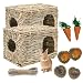 kathson 2 Pcs Large Rabbit Grass House Natural Foldable Hand Woven Seagrass Bed Carrot Hay Toy Hut Safe Comfortable Playhouse with 6 PCS Bunny Chew Toys for Bunny Hamster Guinea Pig Chinchilla Ferret