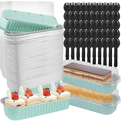 Set di 150 mini teglie per pagnotta con coperchi e cucchiai, in alluminio da 200 ml, riutilizzabili, antiaderenti, contenitori portatili per pane, cupcake, per cucina domestica (kafan)