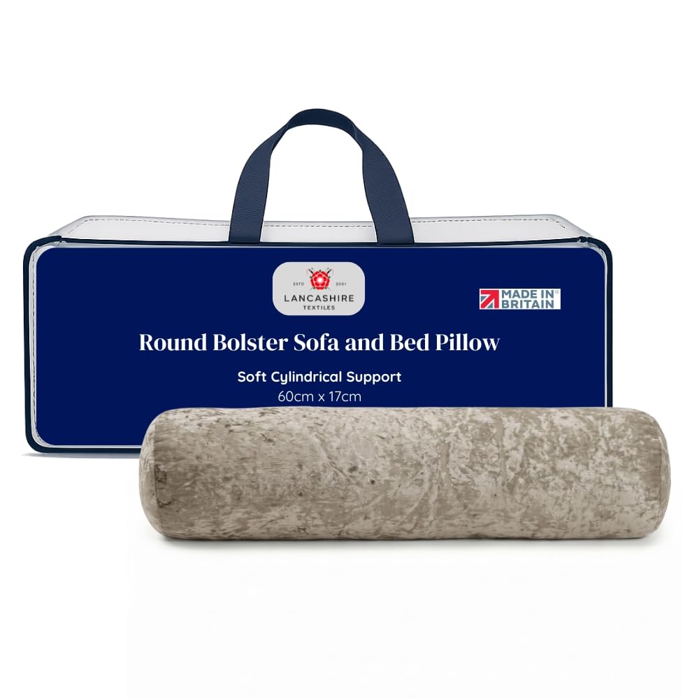 Lancashire Textiles Round Bolster Sofa and Bed Pillow – Soft Pillows for Maternity, Nursing, Post-Surgery, Neck, and Back Support Cushions (Champagne, Pack of 1, Size - L60 cm x D17cm x H17cm)