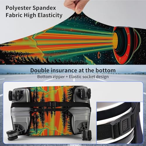 Suitcase Cover for Luggage 22-24 Inch, Washable Elastic Anti-Scratch Luggage Protector, Durable Zipper Baggage Cover with Handle Wrap, Travel Accessories for Suitcase, Colorful alien UFO3