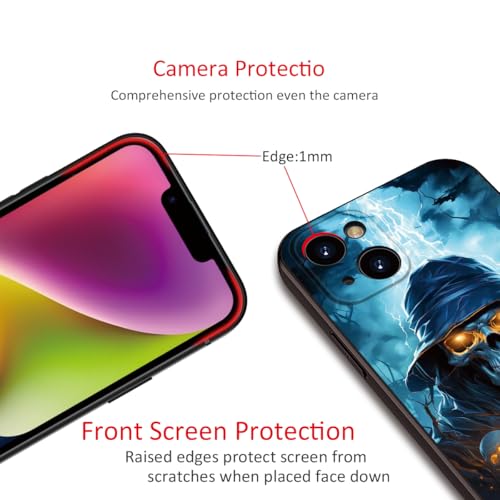 Printed with Skull for iPhone 14 case, Printed with a skeleton pattern bathed in lightning, the Silicone shockproof case makes your phone look cool and eye-catching(A1-skull-Death God Skeleton )
