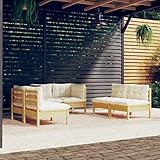 BULANED Muebles de jardín 6 pzas y Cojines, Set De Jardin, Muebles Terraza Exterior, Conjunto De Jardin, Conjunto Muebles Jardin Exterior, Sofa Jardin Terraza, Madera Maciza de Pino Crema