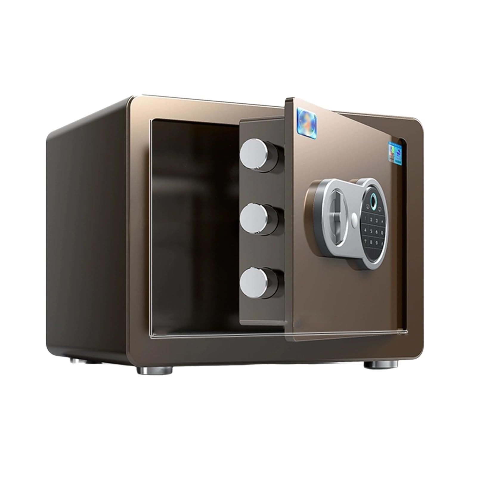 Cassaforte Domestica, Cassaforte Compatta Antifurto Intelligente con Impronta Digitale E Password per Camera da Letto, Soggiorno 25 Cm(Brown)