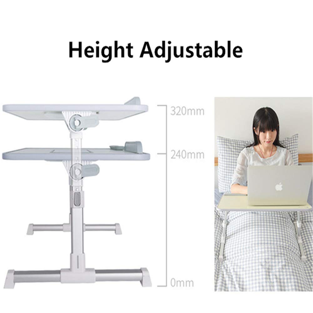 ZYFSHA Tavolino da Letto per Laptop con Ventola di Raffreddamento USB, Sollevamento, Pieghevole, Materiale Ecologico, poggiamano Antiscivolo Regolabile, radiatore Bianco