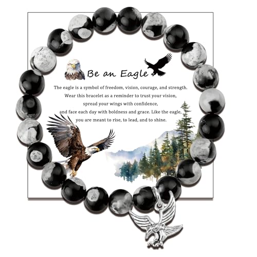 LIUANAN Eagle Scout Gifts, Natural Stone Beaded Bracelets for Men and Women, Bald Eagles Jewelry, Bird Lover Gifts, Friendship Bracelet (Eagle)