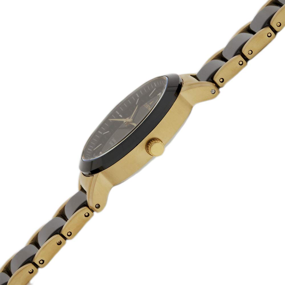 Dugena Damen-Armbanduhr 4461008 Ceramic Solar, Quarz, Solarbetrieb, schwarzes Zifferblatt, Keramik-Edelstahlgehäuse, Mineralglas, Keramik-Edelstahlarmband, Drückerfaltschließe, 5 bar