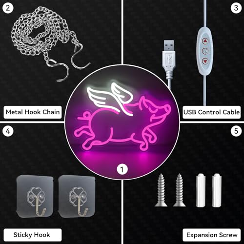 Image of Cute Animal Neon Sign for Wall Decor, Neon Light for Bedroom LED Light Up Sign Creative Aesthetic Room Decor, USB Dimmable Backdrop Home Party Birthday Gift for Kids Boys Girls