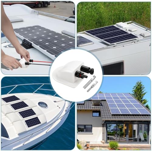 Udbrud Dachdurchführung, 2 Stück IP68 Solar Doppel-Kabeldurchführung ABS wasserdichte 2-Fach Solarmodul Kabeldurchführung für Solarplatten Wohnwagen Boot Solarprojekt (Weiß)