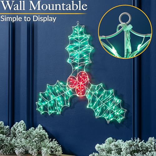 Christow Holly Berry Christmas Light, 45cm Wall Window Decoration, Micro LED Silhouette, Indoor Outdoor, Mains Operated - Image 6