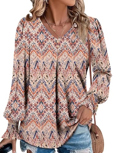 Angerella Long Sleeve Shirts for Women Comfy V Neck Fall Tops Dressy Casual Blouses Trendy Tunic Tops for Leggings S-3XL
