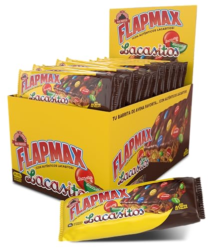 MAX PROTEIN - Barritas Energeticas FLAPMAX Lacasitos - Pack 20 Barritas x 80 gr - Barritas de Avena con Chocolate y Lacasitos - Barrita Pre Entrenamiento o Sustitutivas
