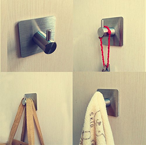 Image of 3M Adhesive Wall Hooks - 6 Pack SUS304 Stainless Steel Hangers| Brushed Heavy Duty Wall Hooks| for Towels Keys Robes Hooks On Door Wardrobe Closet Bathroom Kitchen