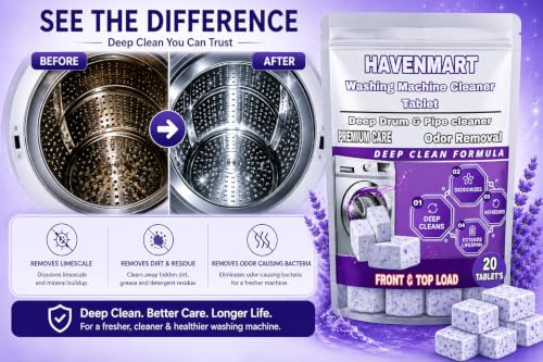 Image of Washing Machine Cleaner Tablets 20 Pcs | Deep Drum & Tub Cleaning | Removes Dirt, Residue, Limescale & Bad Odour | Washing Machine Cleaning Tablets for Front & Top Load Machines (20 pce)