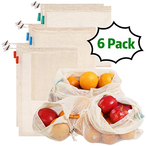 Meiruier Bolsa Reutilizable Algodon de Vegetales,Bolsa de Malla Lavable,Bolsas Reutilizables Compra, Bolsas de Malla Transpirables Adecuado para Frutas y Verduras Productos Frescos (6pc（2*S/2*M/2*L）)