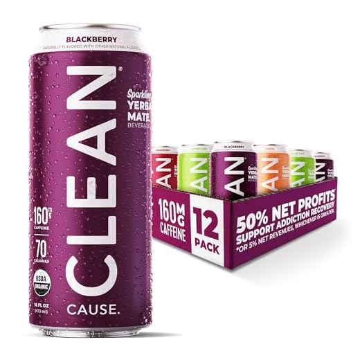 Sparkling Yerba Mate Variety Pack - Organic, Low Calorie & Low Sugar (160mg Caffeine), 16oz cans, 12-pack - CLEAN Cause - 50% Profits Support Alcohol & Drug Addiction Recovery