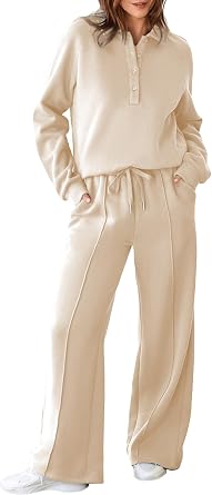 Aleumdr Womens 2 Piece Outfits Sweatsuit Oversized Sweatshirt Wide Leg Sweatpants Matching Lounge Set 2024