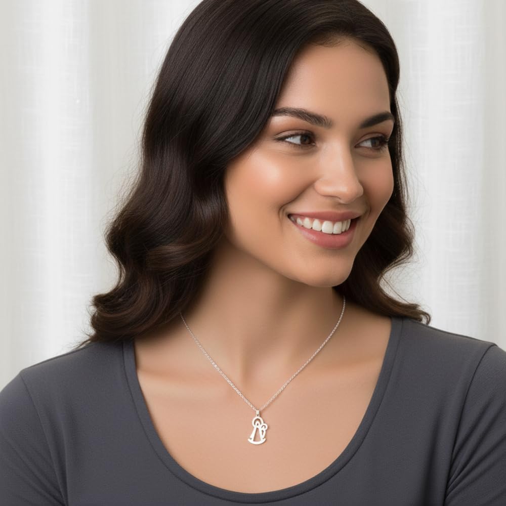 Passo Collar mujer con medalla Virgen del Carmen en plata 925 - Cadena de plata mujer con medalla Virgen Milagrosa en forma de silueta - Se envía en una caja de regalo Hand Mande