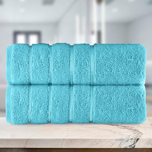 Image of Elegant Comfort 100% Turkish Cotton 4 Lines Viscose Stripe Luxury 2 Pack Bath Towel Set 27 x 54 Inch - Super Soft and Highly Absorbent Premium Hotel Spa Quality Towels for Bathroom Use, Aqua