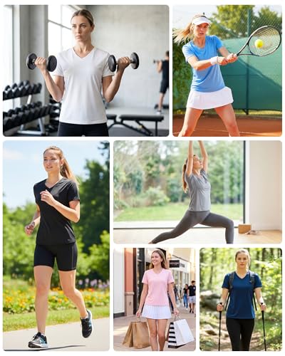Image of Runhit Womens Workout Tops Short Sleeve UPF 50+ Athletic Sun Shirts Quick Dry V Neck T-Shirt Moisture Wicking Gym Hiking Tee