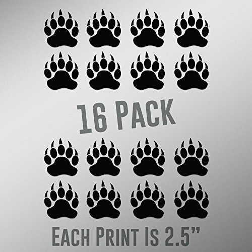 CMI ND026 Bear Paw Prints 16-Pack | 2.5-Inches | Premium Quality Black Vinyl