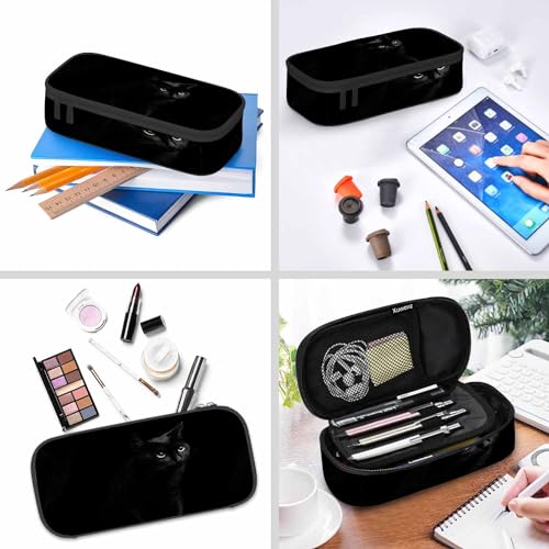 Image of Black Cat Pencil Bag Cute Pet Animal Golden Round Eyes Big Capacity Pencil Case Pencil Pouch Pen Bag School Students Boy Girl