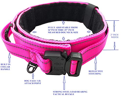 Dog Collar With Control Handle Quick Release Metal Buckle Heavy Duty Military Style 2" Width Nylon With Usa Flag For Handling And Training Large Canine Male Or Female K9 (806C-Pinktac) #TOP1