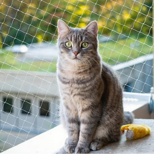 Jukibole Rete per gatti da balcone 10 × 3 m, senza foratura, resistente ai raggi UV e antistrappo, in nylon trasparente per gatti (kit di fissaggio incluso), rete di protezione per gatti per finestre