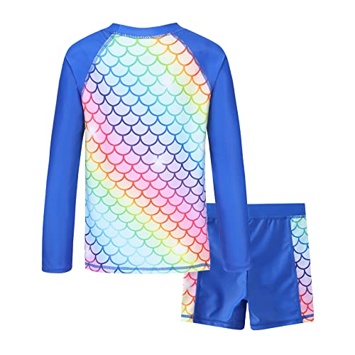 Image of Girls Rash Guard Set for Girls Long Sleeve Swimsuits Hawaiian Two Piece Bathing Suits Swimwear Set