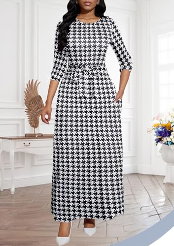 Image of BubFee Long Dress for Women Casual Long Sleeve Dresses Maxi Dress Empire Waist Loose with Belt
