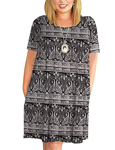 Image of Kancystore Women's Plus Size Summer Dresses Short Sleeve Casual T-Shirt Swing Dress with Pockets