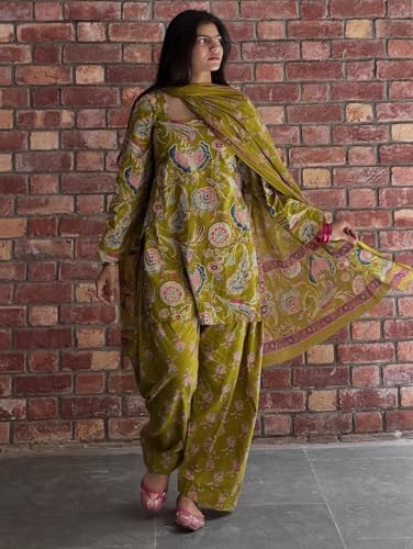 Image of ANNI Designer Farshi Salwar Suit for Women Cotton Printed | Kurta Dupatta Set for Woman | Straight Palazzo Outfit Square Neck Long Sleeve Ethnic Dress Stylish Womens Clothing