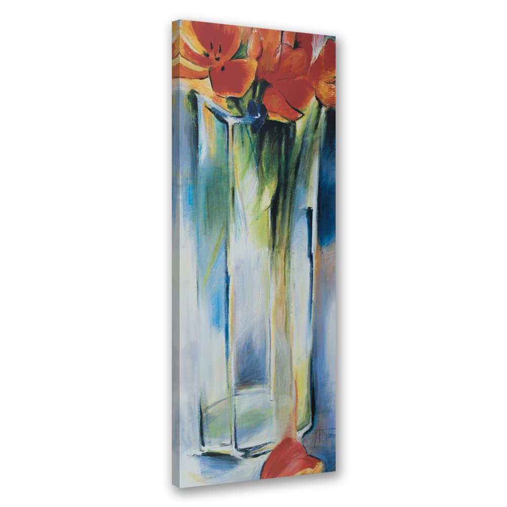 Feeby Bilder 45x140 cm Vase Mohn 1 tlg Modern Vlies Wandbilder Leinwandbilder Bild auf Leinwand Kunstdruck Wand Wanddeko Design Schlafzimmer Flur Wohnzimmer abstrakt Krug mehrfarbig