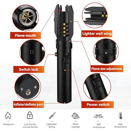 Encendedor de antorcha ZQMW negro con llama ajustable miniatura 2