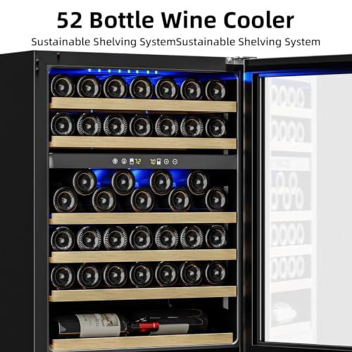 Image of Antarctic Star 24 Inch Wine Fridge Cooler, 52 Bottle Wine Cooler Refrigerator. 39-64F Dual Zone Wine Refrigerator Glass Door, Built in or Freestanding Under Counter Fridge for Home Bar Office